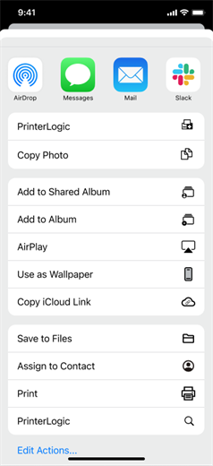 List of apps available to share iOS share screen showing a list of apps available to share.