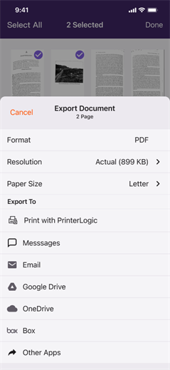 Export Screen Export screen showing configured cloud storage locations.