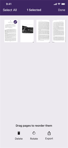 Scanned document in Grid View Scanned document shown in the Grid View screen.