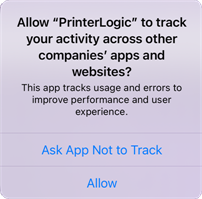 Permission to allow the app to track activity for improvements message. Permission to track activity modal.