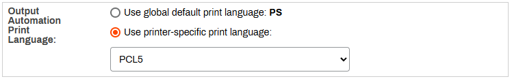 Port tab Print Language setting.