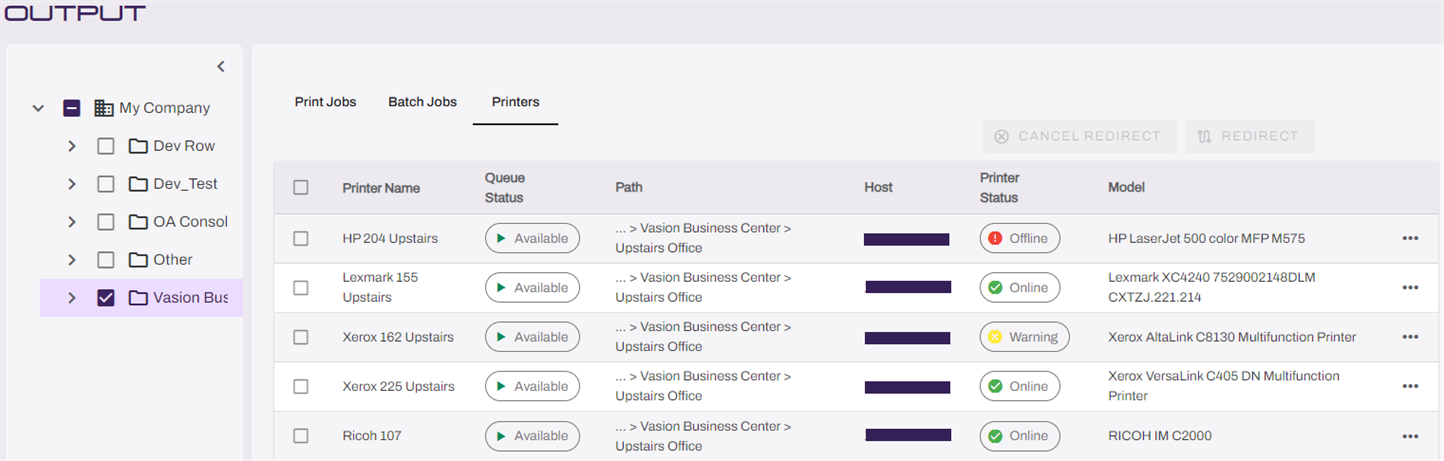 Output Automation Console printers list. Output Automation Console printers list.