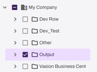 Output tree structure showing one folder selected.