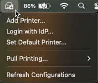 Vasion Print Client icon on a Mac. Vasion Print Client icon on a Mac showing enabled options.
