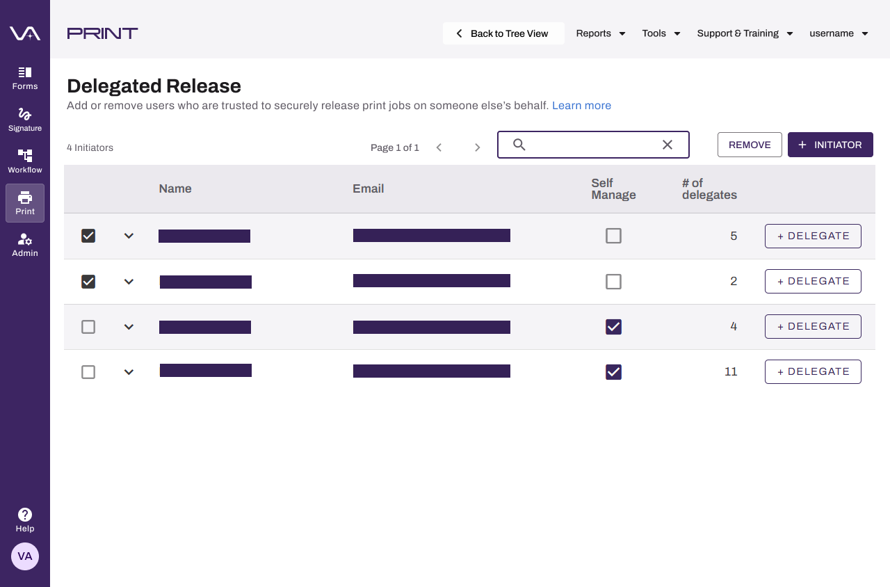Admin Console showing Delegated Release page and initiators. Admin Console showing Delegated Release page and initiators.