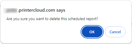 Delete scheduled report pop-up modal.
