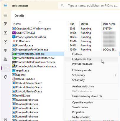 End the Client processes in Task Manager