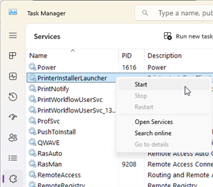 Start the PrinterInstallerLauncher service
