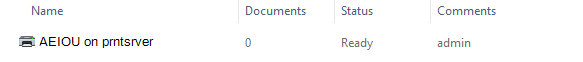 File Explorer showing installed printer and print server name. File Explorer showing installed printer and print server name.
