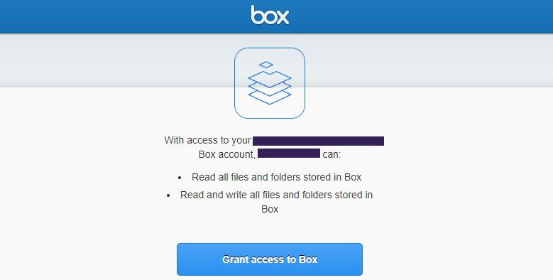 Box showing request to grant access. Box showing request to grant access.