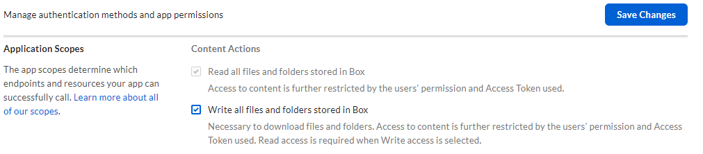 Box showing Application Scopes section. Box showing Application Scopes section.