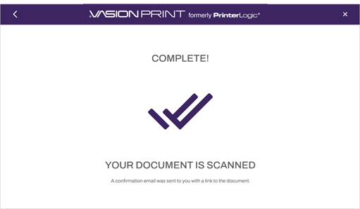 Scan window showing the icon and message that the scan is complete.