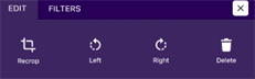 Edit options for recrop, rotate left and right and delete.
