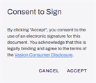 "Consent to Sign" modal. "Consent to Sign" modal.