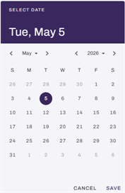 Select Date modal. Select Date modal.