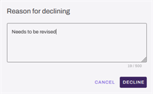 Reason for declining modal. Reason for declining modal.