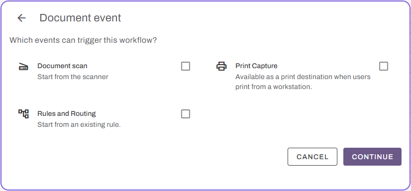 Workflow builder showing "Document event" step. Workflow builder showing "Document event" step.