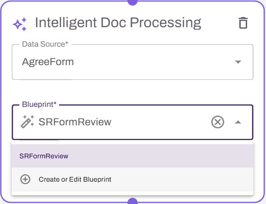 "Intelligent Doc Processing" modal as seen in the workflow builder. "Intelligent Doc Processing" modal as seen in the workflow builder.