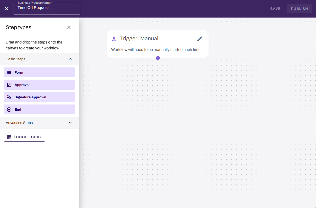 Vasion Automate showing workflow builder. Vasion Automate showing workflow builder.