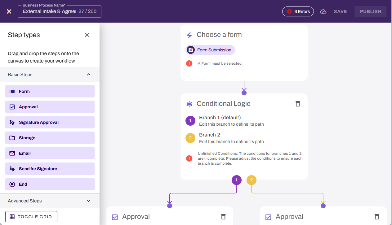 Vasion Automate showing new workflow from template. Vasion Automate showing new workflow from template.